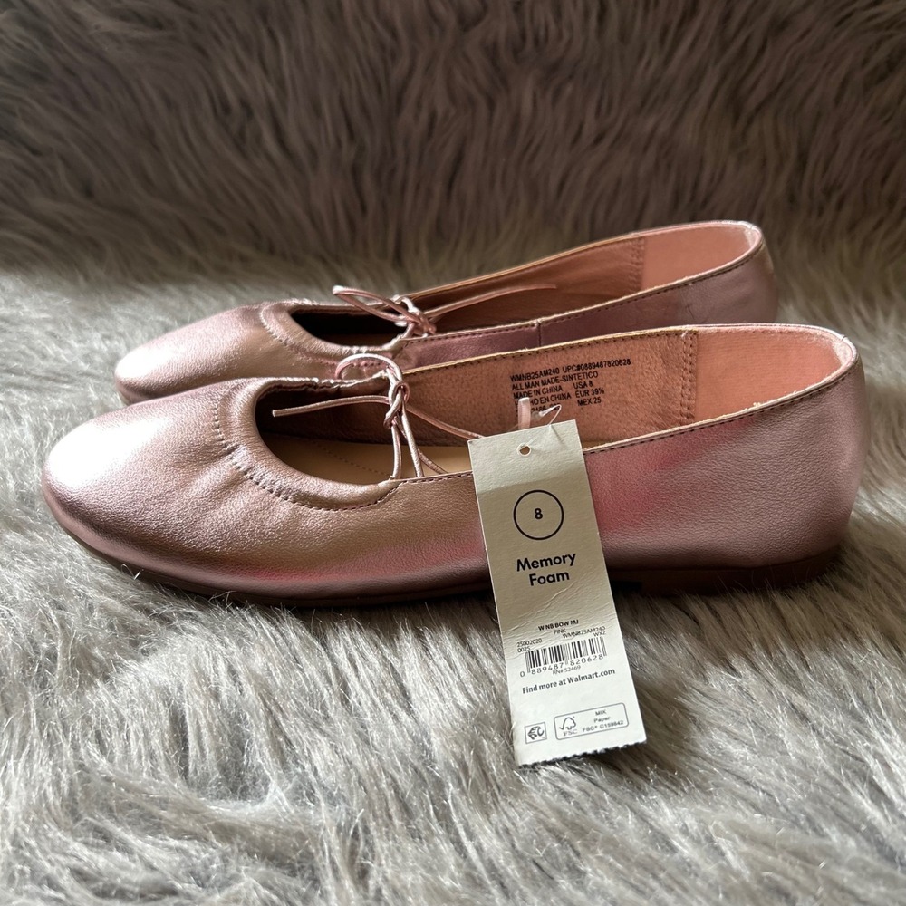 No‎ Boundaries Ballet Bow Flats Women's Size 8 Pink Slip On Shoes Memory Foam